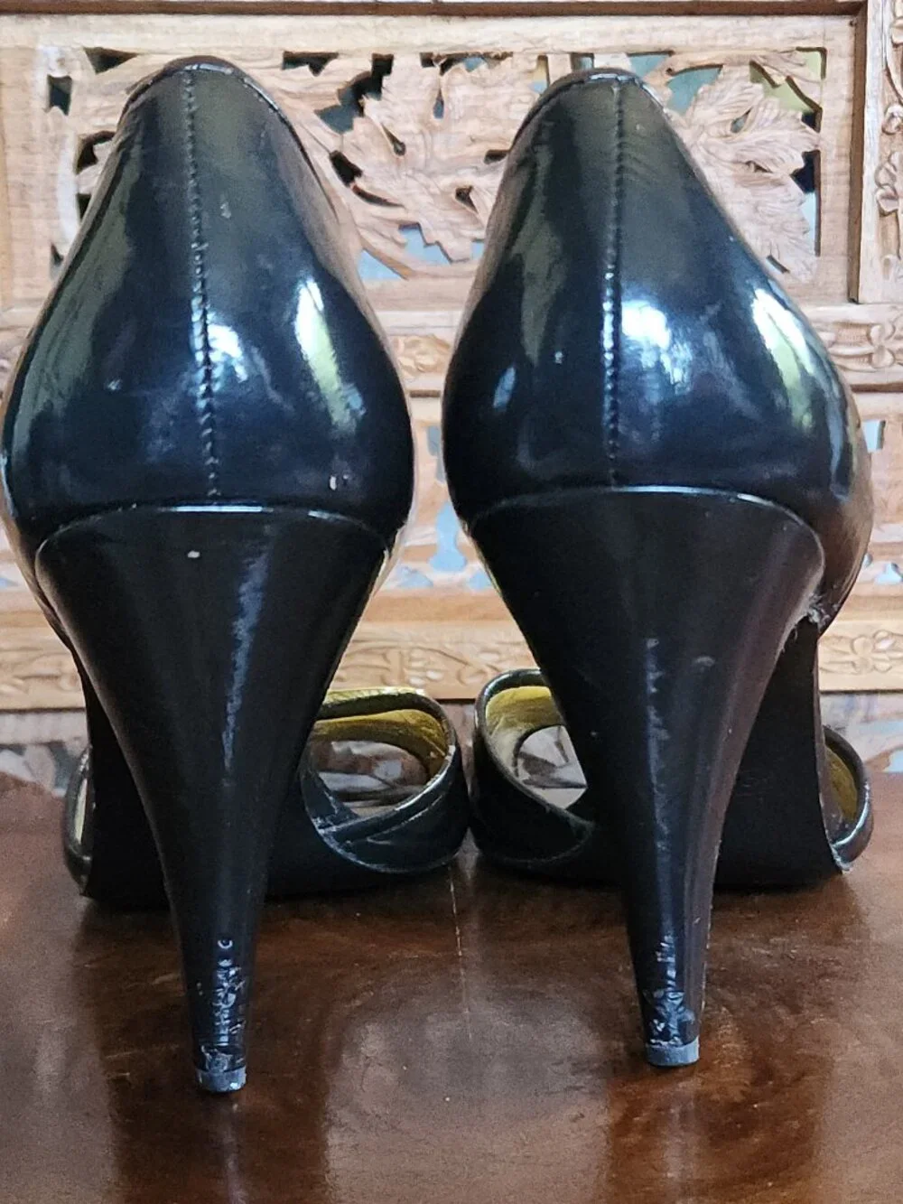 Coach Belinda Black Leather Heels with Gold Accents